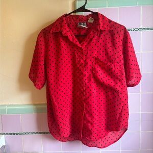 Vintage red and black Gitano Express polka dot short sleeve button down